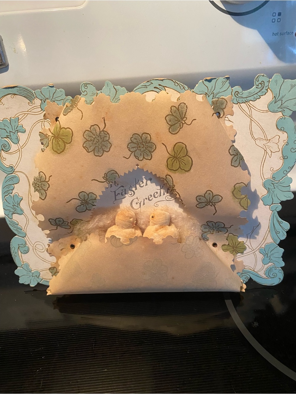 Vintage Easter pop up Greeting Card with Chick Embellishments - Pastel Blue
